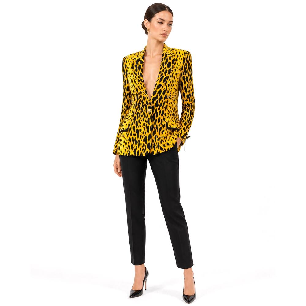 1992 Gianni Versace Couture Leopard Silk Runway Blazer IT 42